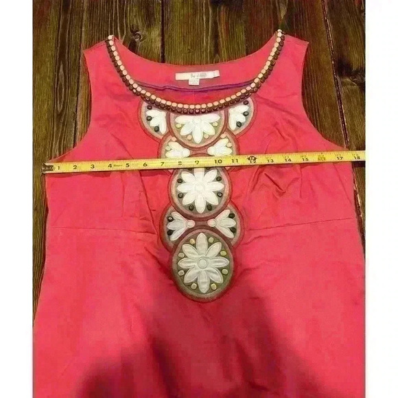 Boden Shift Dress Beaded Floral Embroidered Pink Sz 10L Sleeveless - Picture 7 of 10
